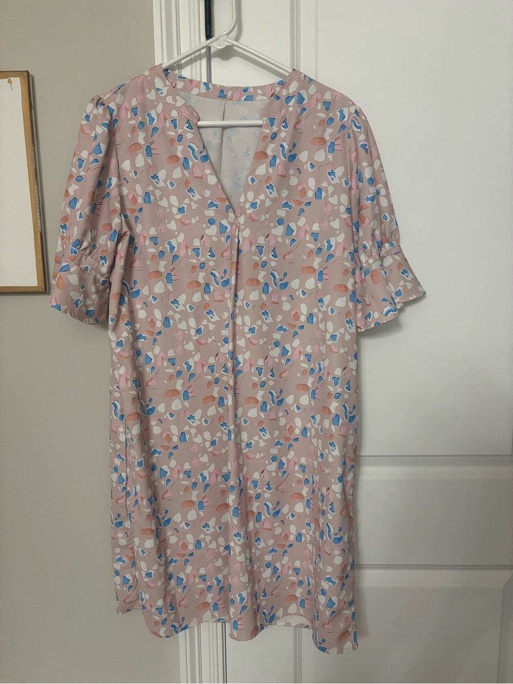 SHEIN Pink Abstract Floral Midi Dress